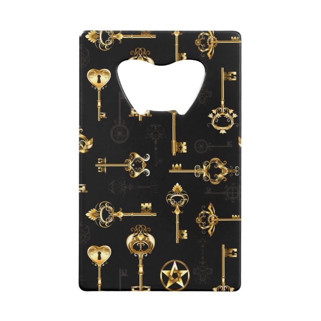 Seamless Pattern with Golden Keys Credit Card Bottle Opener (Front)