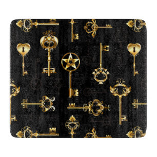 Seamless Pattern with Golden Keys Cutting Board