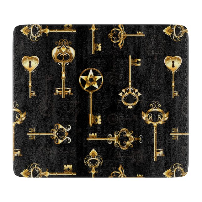 Seamless Pattern with Golden Keys Cutting Board (Front)