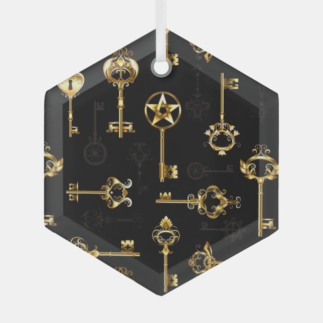 Seamless Pattern with Golden Keys Glass Ornament (Front)