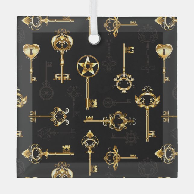 Seamless Pattern with Golden Keys Glass Ornament (Front)
