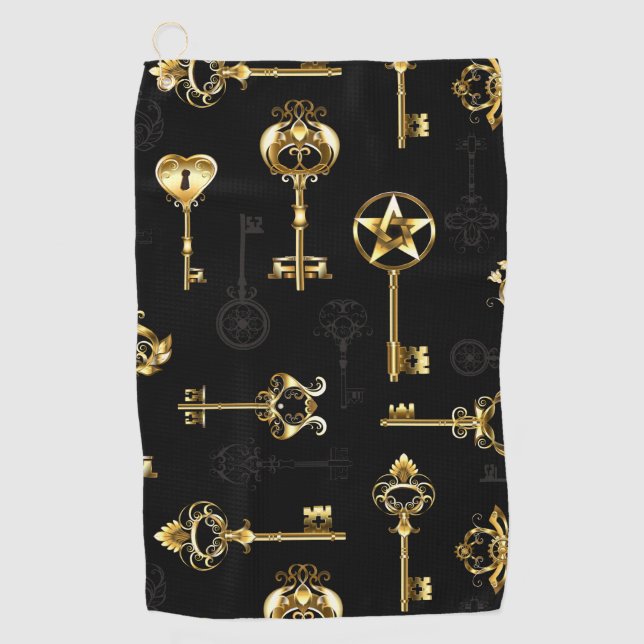 Seamless Pattern with Golden Keys Golf Towel (Front)