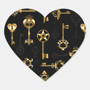 Seamless Pattern with Golden Keys Heart Sticker