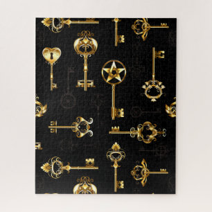 Seamless Pattern with Golden Keys Jigsaw Puzzle