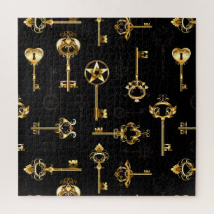Seamless Pattern with Golden Keys Jigsaw Puzzle