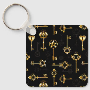 Seamless Pattern with Golden Keys Keychain