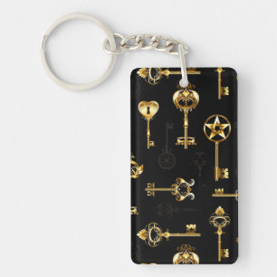 Seamless Pattern with Golden Keys Keychain