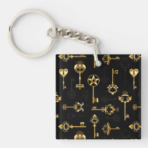 Seamless Pattern with Golden Keys Keychain