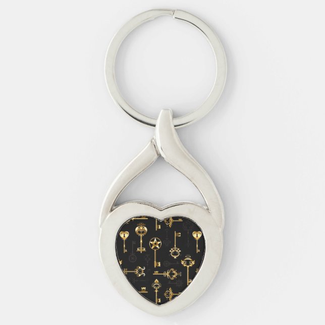 Seamless Pattern with Golden Keys Keychain (Front)