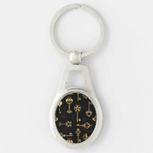 Seamless Pattern with Golden Keys Keychain