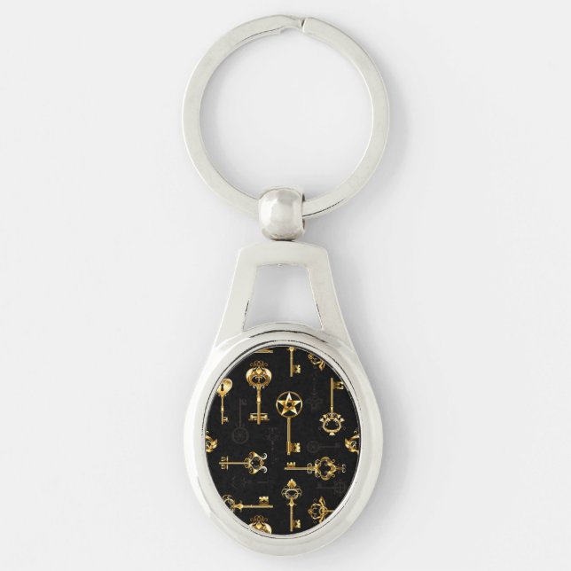 Seamless Pattern with Golden Keys Keychain (Front)