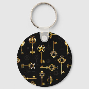 Seamless Pattern with Golden Keys Keychain