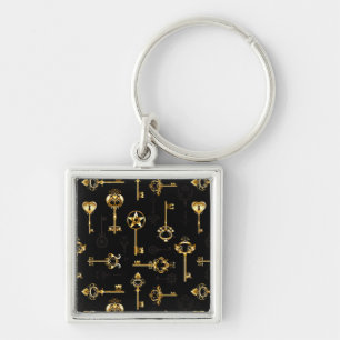 Seamless Pattern with Golden Keys Keychain