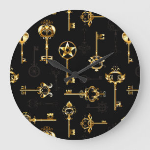 Seamless Pattern with Golden Keys Large Clock