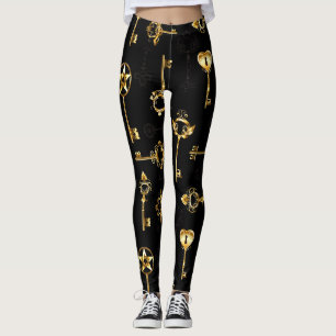 Seamless Pattern with Golden Keys Leggings