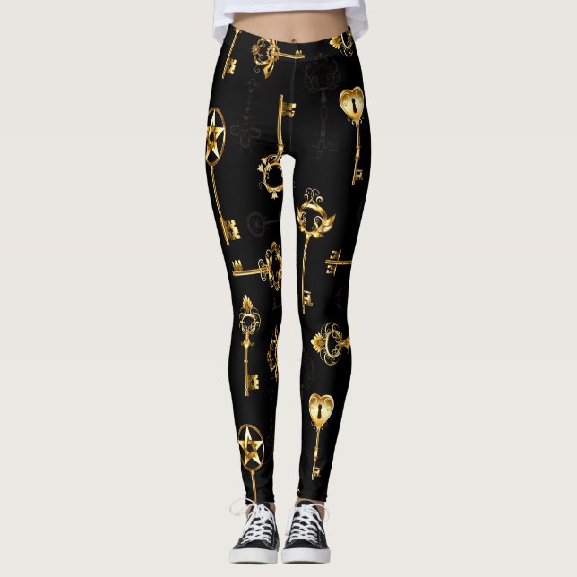 Seamless Pattern with Golden Keys Leggings (Front)