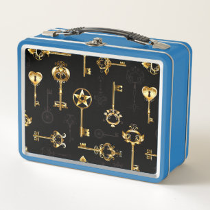 Seamless Pattern with Golden Keys Metal Lunch Box