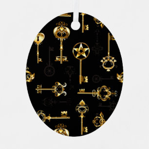 Seamless Pattern with Golden Keys Metal Ornament