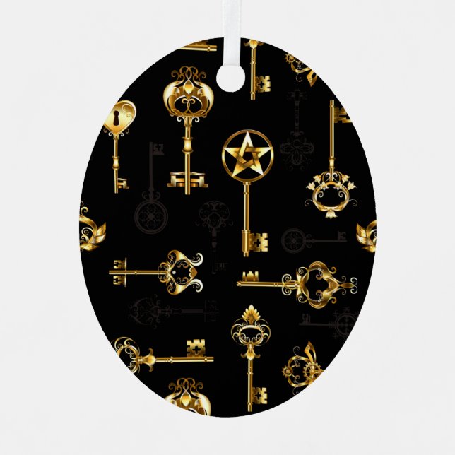 Seamless Pattern with Golden Keys Metal Ornament (Front)