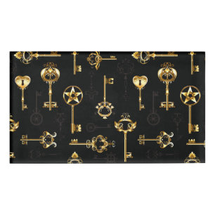 Seamless Pattern with Golden Keys Name Tag