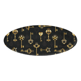 Seamless Pattern with Golden Keys Name Tag