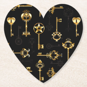 Seamless Pattern with Golden Keys Paper Coaster