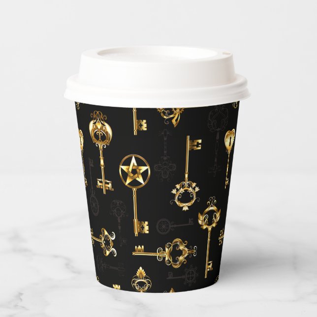 Seamless Pattern with Golden Keys Paper Cups (Front)