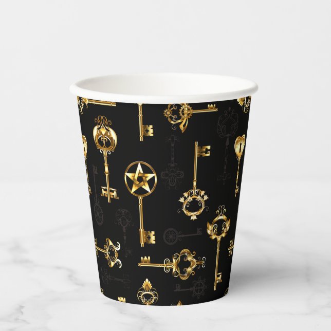 Seamless Pattern with Golden Keys Paper Cups (Front)