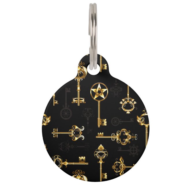 Seamless Pattern with Golden Keys Pet Tag (Front)
