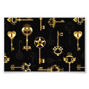 Seamless Pattern with Golden Keys Photo Print