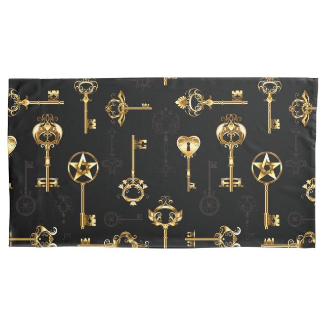 Seamless Pattern with Golden Keys Pillowcase (Front-Left)