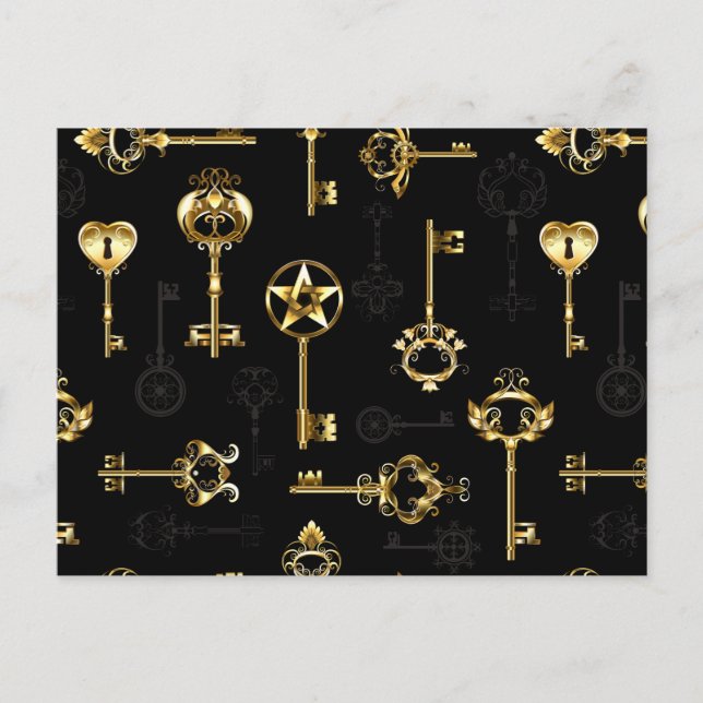 Seamless Pattern with Golden Keys Postcard (Front)