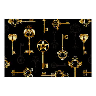 Seamless Pattern with Golden Keys Poster
