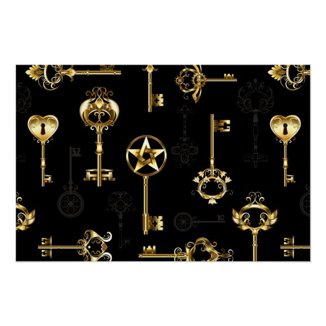 Seamless Pattern with Golden Keys Poster (Front)