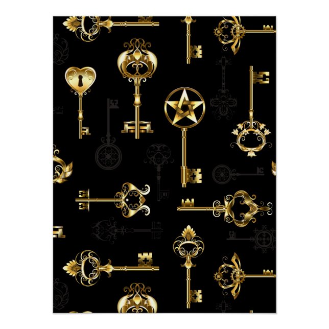 Seamless Pattern with Golden Keys Poster (Front)