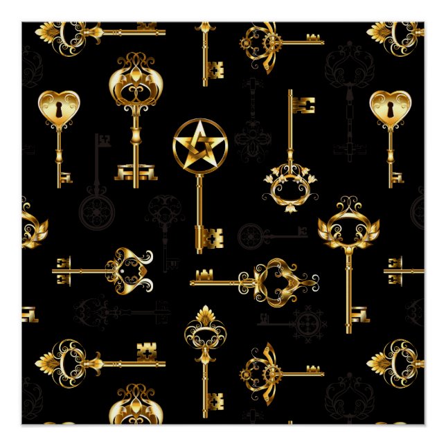 Seamless Pattern with Golden Keys Poster (Front)
