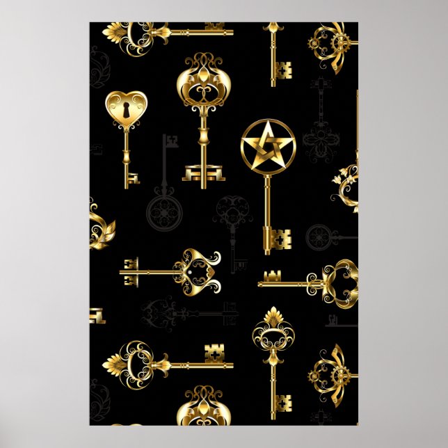 Seamless Pattern with Golden Keys Poster (Front)