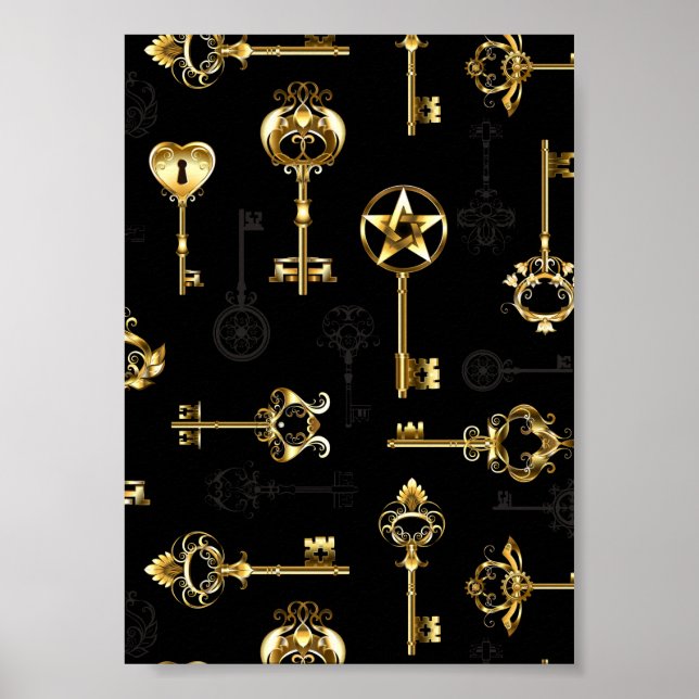 Seamless Pattern with Golden Keys Poster (Front)