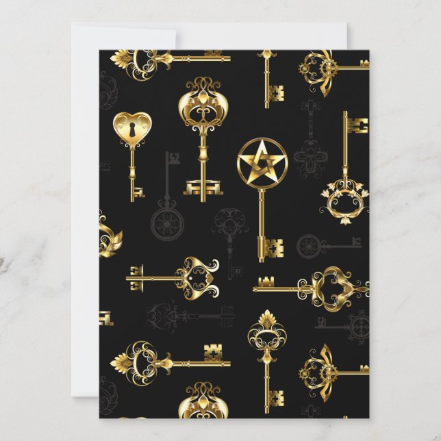 Seamless Pattern with Golden Keys Save The Date (Front)