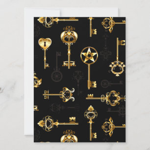 Seamless Pattern with Golden Keys Save The Date