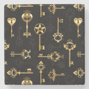 Seamless Pattern with Golden Keys Stone Coaster