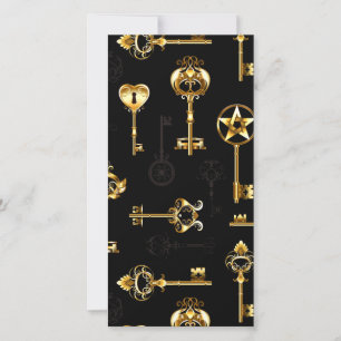 Seamless Pattern with Golden Keys Thank You Card