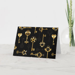 Seamless Pattern with Golden Keys Thank You Card