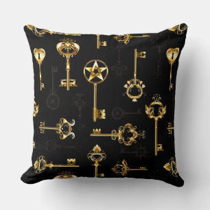 Seamless Pattern with Golden Keys Throw Pillow