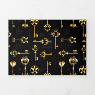 Seamless Pattern with Golden Keys Tri-Fold Card