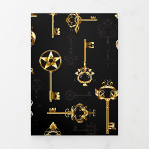 Seamless Pattern with Golden Keys Tri-Fold Invitation