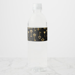 Seamless Pattern with Golden Keys Water Bottle Label