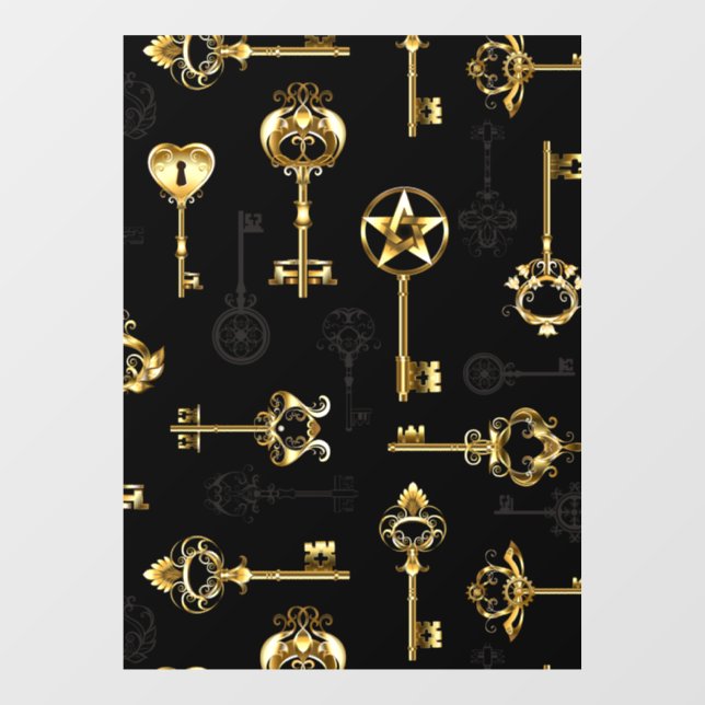 Seamless Pattern with Golden Keys Window Cling (Sheet)