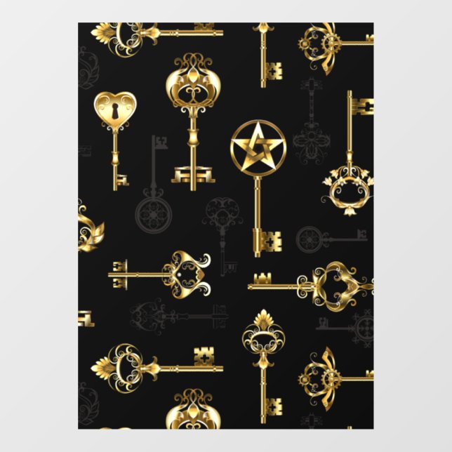 Seamless Pattern with Golden Keys Window Cling (Sheet)