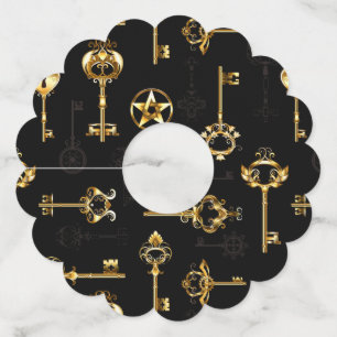 Seamless Pattern with Golden Keys Wine Glass Tag
